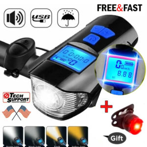 5 Mode USB Rechargeable LED Bike Front Light Headlight Horn Bell + Rear Light