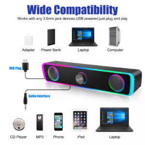 Wired Computer Speakers Soundbar Stereo Bass Sound 3.5mm USB for Desktop Laptop