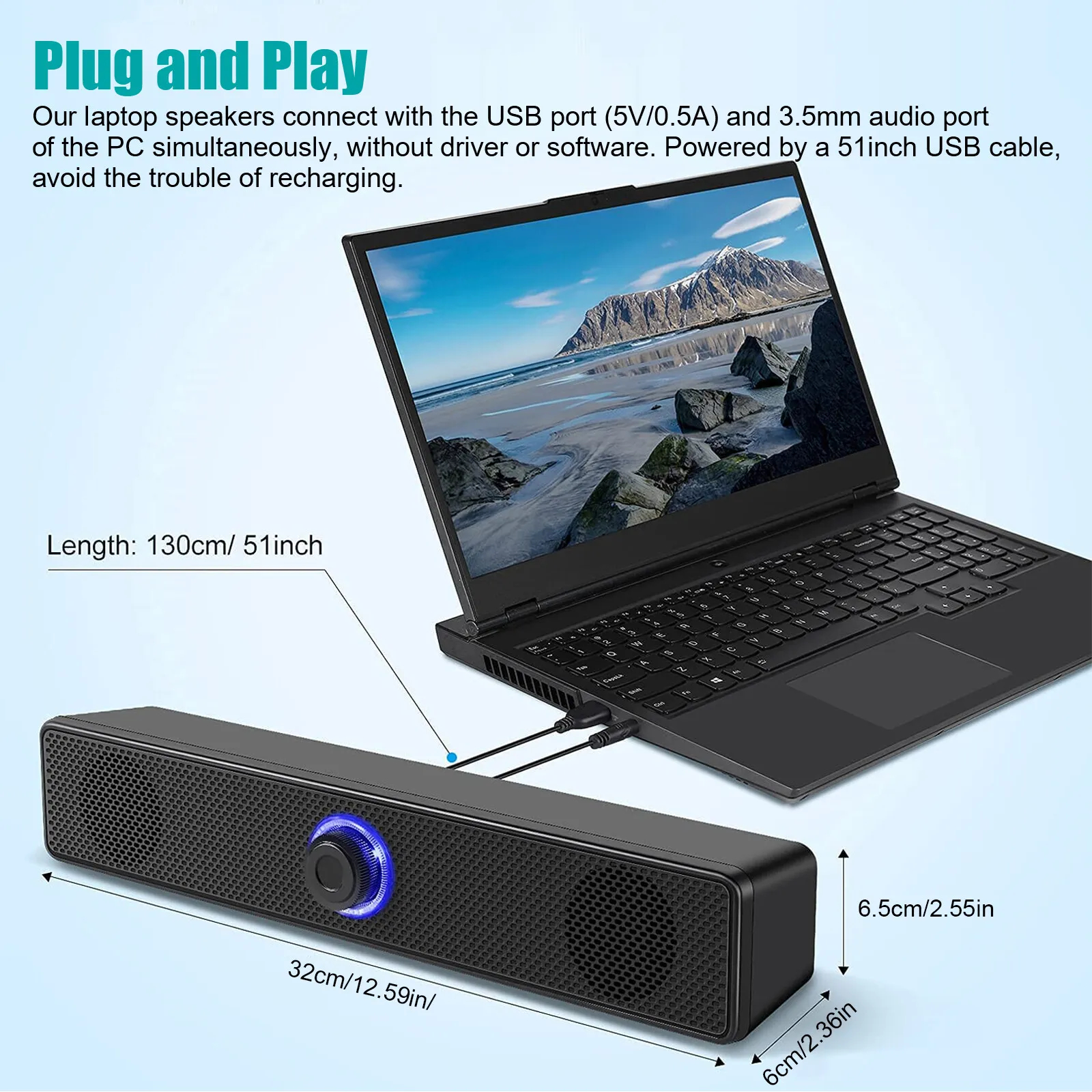 Stereo Bass Sound Computer Speakers 3.5mm USB Wired Soundbar for Desktop Laptop - Image 7