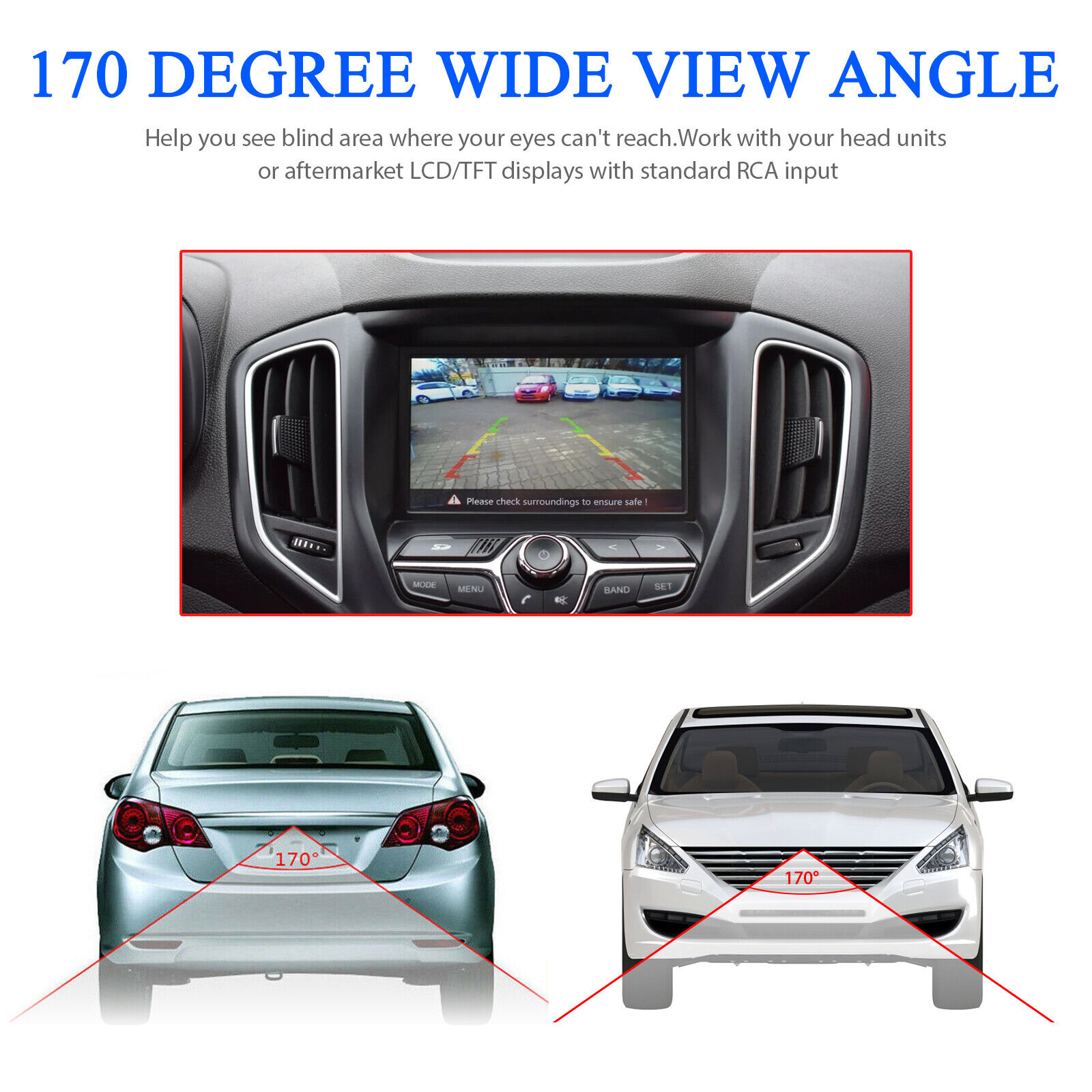 170° CMOS Car Front/Side/Rear View Reverse Backup Night Vision Parking Camera HD - Image 2