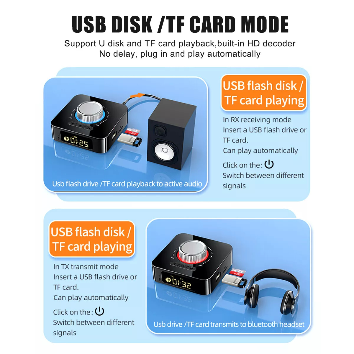 Bluetooth 5.0 Receiver Transmitter 3.5mm AUX RCA USB Audio Adapter LED Display - Image 5